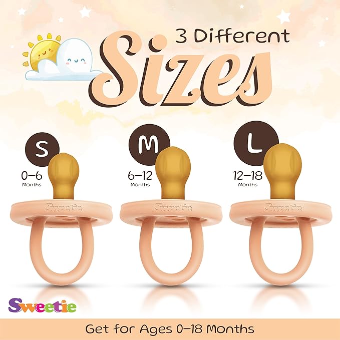 SWEETIE Rubber Pacifier Natural Rubber Pacifier Rounded (Light Pink, 12-18 Month)