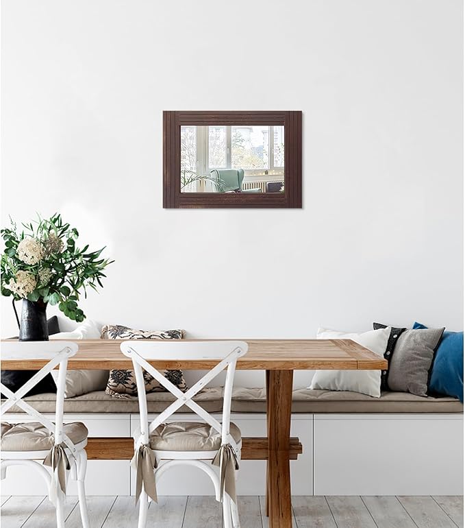 Mirrors for Wall Rustic Wooden Frame Rectangle Mirror Vintage Hanging Mirror for Bedroom Bathroom Living Room Farmhouse Wall Decor Brown Small 16" x 12 "