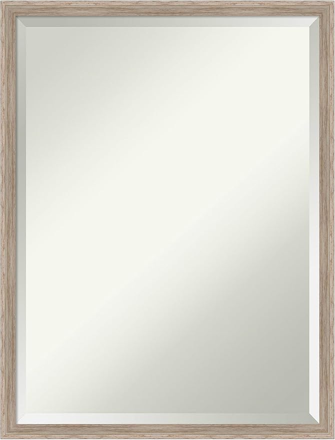 Amanti Art White Bathroom Mirror for Over Sink, 25x19 Hardwood Wedge White Wash Rectangle Vanity Mirror, Medium Country Rustic Wood Frame, Hangs Horizonally and Vertically, Bathroom Wall Decor,
