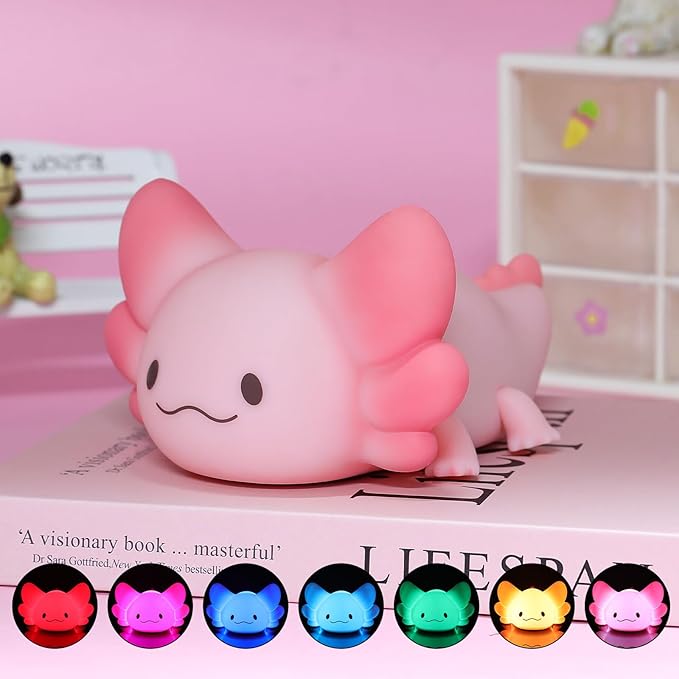 Tremdwoto Axolotl Night Light, 7 Colors Changing Cute Night Light for Kids with Dimmable & Timer,Lovely Rechargeable Novelty Nursery Light,Baby Room Decor,Axolotl Gifts for Girls and Boys