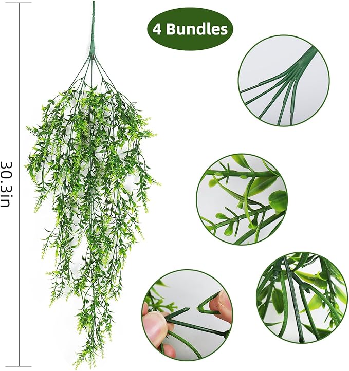 RECUTMS 4pcs Fake Hanging Plants 30.3IN Faux Artificial Wall Plant Greenery Lavender Vine UV Resistant Plastic for Indoor Outdoor Walls,Weddings (Green)