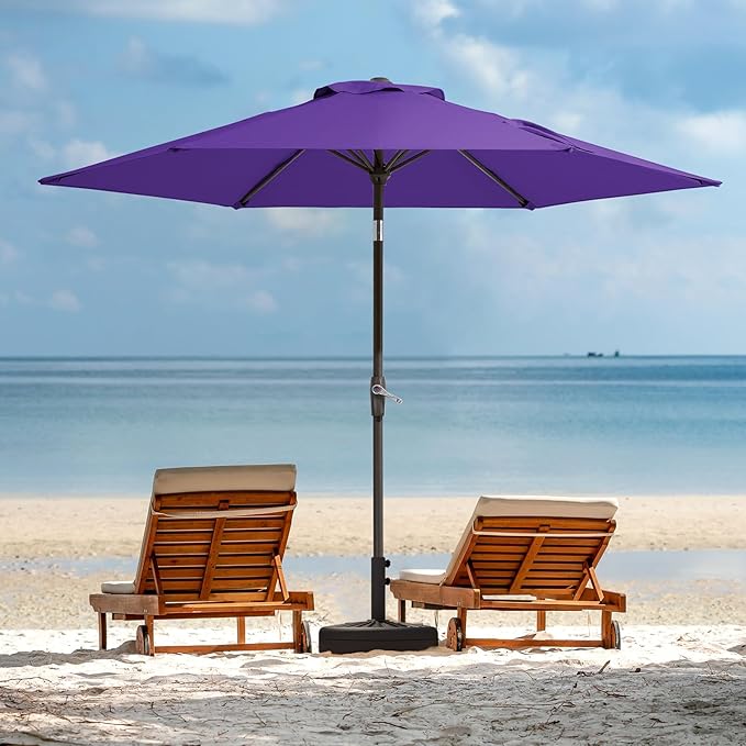 JEAREY 7.5FT Patio Umbrella Market Table Umbrella with 6 Sturdy Ribs, Push Button Tilt/Crank Outdoor Umbrella for Garden, Deck, Backyard, Pool and Beach,Dark Purple