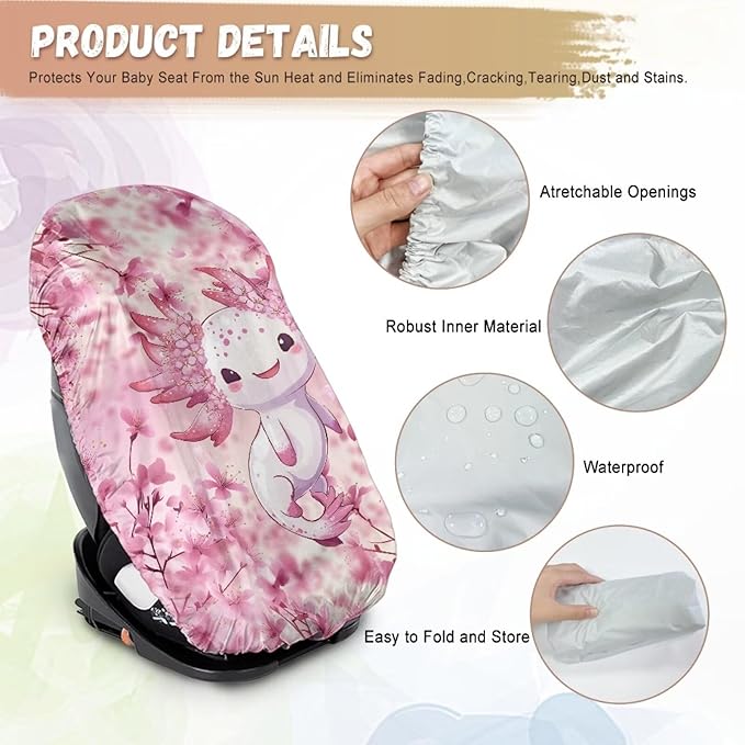 XYZCANDO Axolotl Summer Baby Car Seat Cover Cherry Print Car Seat Covers for Babies Girl Foldable Baby Car Seat Shade Cover Stretch Car Seat Sun Protection for Summer Gift for Birthday