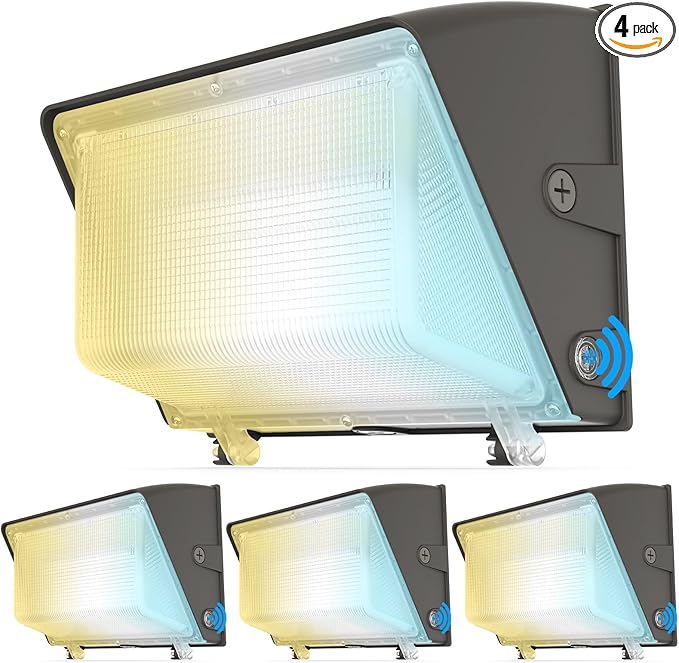 AKK 4 Pack 150W 120W 100W LED Wall Pack Light with Photocell, 22500LM 150LM/W, 3 Wattage & 3 CCT Selectable (4000K/5000K/5700K), 100-277V IP65 for Parking Lot, Warehouse, Security Lighting, ETL Listed