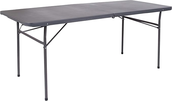 Flash Furniture 6' Rectangular Plastic Folding Event Table with Carrying Handle, Bi-Fold Portable Banquet Table for Indoor/Outdoor Events, Dark Gray