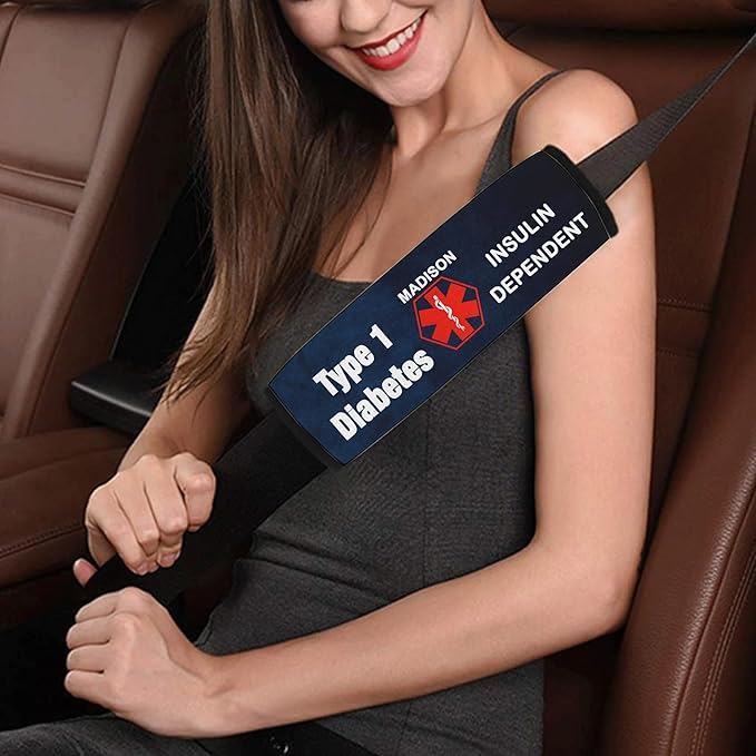 Type 1 Diabetic Custom Size Medical Alert Car Seat Belt Cover for Adults Girls and Boys Safety Seatbelt Belt Strap Shoulder Pad for a More Comfortable Driving 66