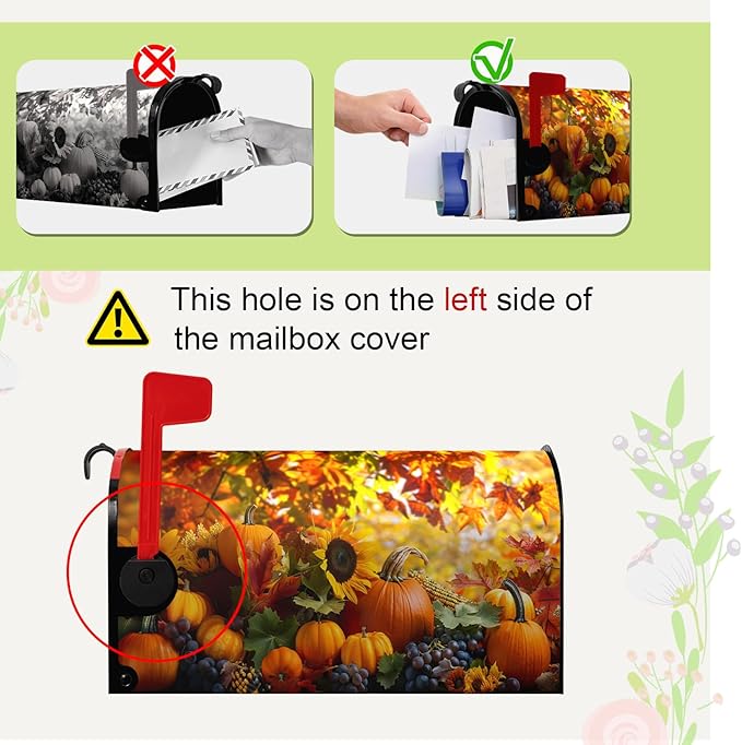 Fall Autumn Pumpkin Mailbox Cover Magnetic Large Size 25.5X21 Inch Harvest Maple Leaves Letter Box Cover Yellow Pumpkins Fall Mail Wraps Post Garden Decorations