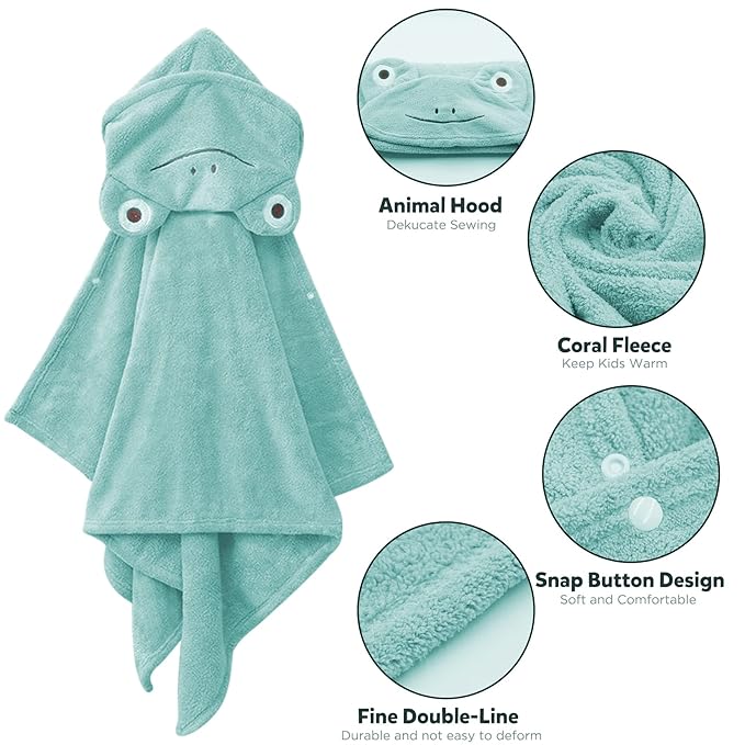 ROMASA Baby Bath Towel Ultra Soft Hooded Towel Highly Absorbent Bathrobe Blanket Toddlers Shower Gifts for Boys Girls-27.5" x 55" (Green Frog)