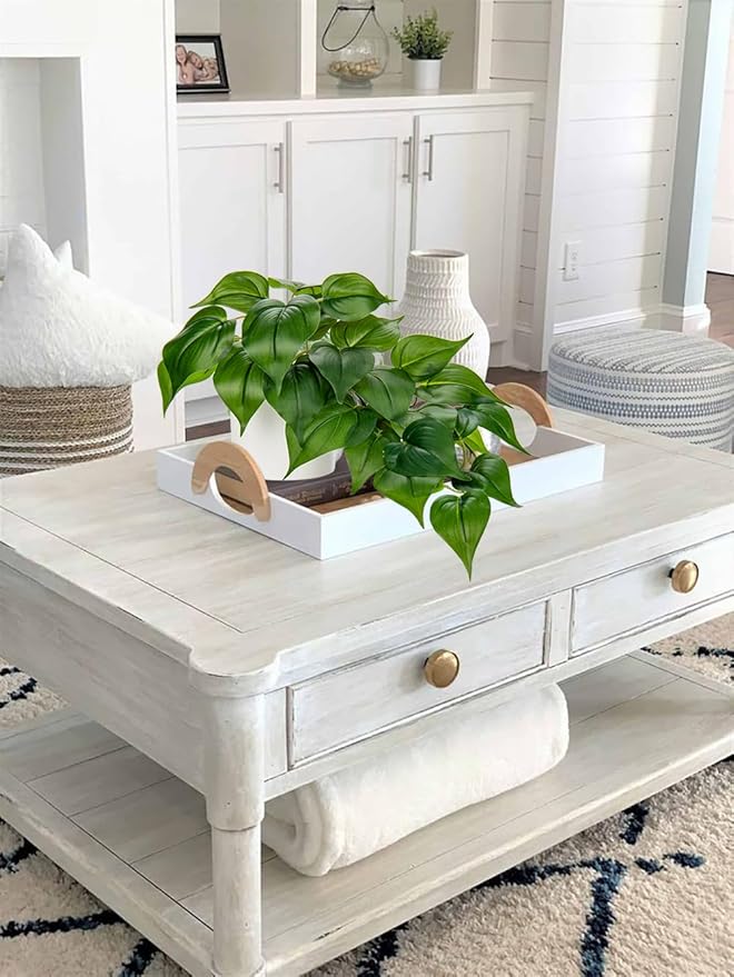 Hollyone Artificial Plants Potted Fake Plants in White Ceramic Pot Faux Pothos Haning Plants Indoor for Home Living Room Shelf Office Aesthetic Decor