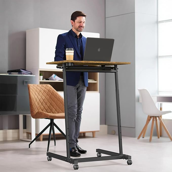 Treadmill Desk, Mobile Small Standing Desk with Wheels for Walking Pad, Portable Table for Laptop, Rolling Table Adjustable Height, Bedside Table