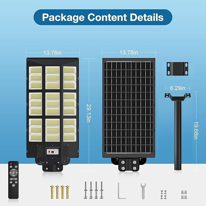 OKPRO 15000W Solar Street Lights Outdoor,Commercial Parking Lot Lights Dusk to Dawn, Waterproof Solar Security Flood Lights with Motion Sensor and Remote for Yard, Highways, Driveway,Farm