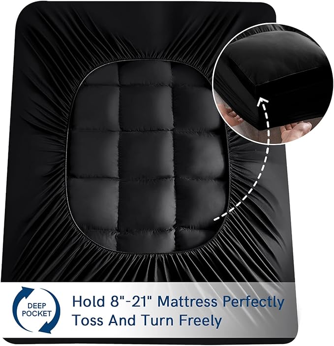 ELEMUSE Twin XL Black Cooling Mattress Topper, Pillow Top, 100% Polyester, Machine Washable, 10 Inches