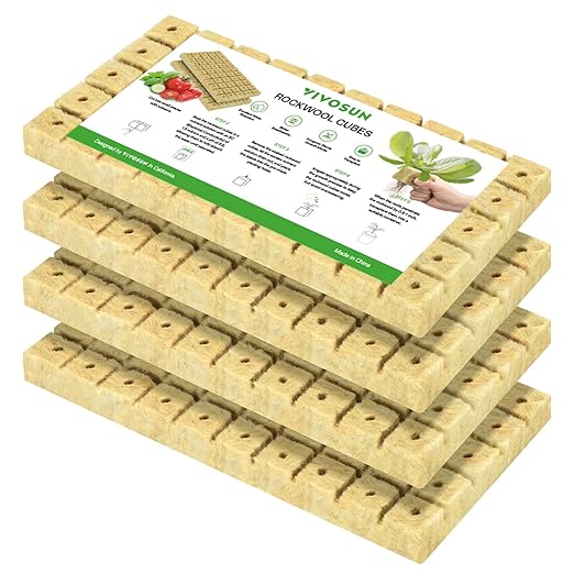 VIVOSUN 1" Rockwool Cubes, 200 Plugs Stonewool Starter Grow Cubes for Cuttings, Cloning, Plant Propagation, Seed Starting, Hydroponic Grow Media for Vigorous Plant Growth, 4 Sheets of 200 Plugs