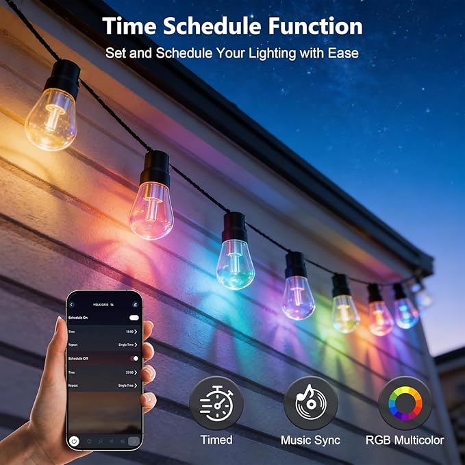 Beizelte Outdoor String Lights, 140FT RGB+IC Outside Light Dimmable Shatterproof LED Bulbs, IP67 Waterproof Chasing Effect Lighting DreamColor Patio Strip Lights for Backyard, Balcony, Outdoor Living
