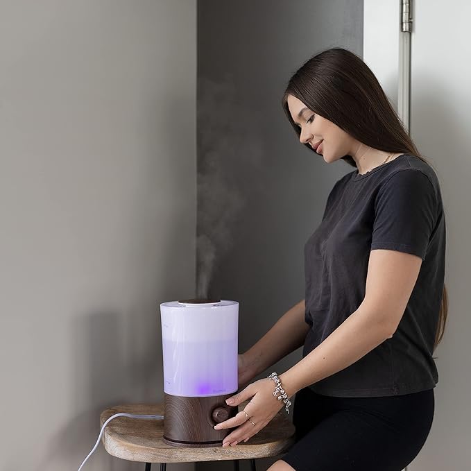 BlueHills Premium Set of Two Large 2000 ML XL Essential Oil Diffusers Humidifier Combo for Large Room Home with Décor LED Lights Great Gift – Value Pack of Dark Wood Grain.