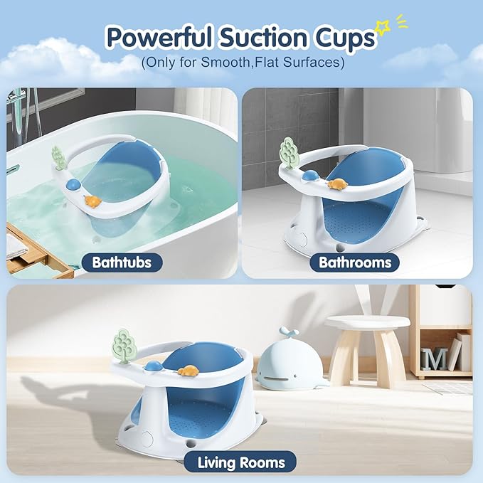 Baby Bath Seat for Babies 6 Months & Up, Non-Slip with Suction Cups, Safe & Comfortable Infant Bath Seat for Bathtub, Blue