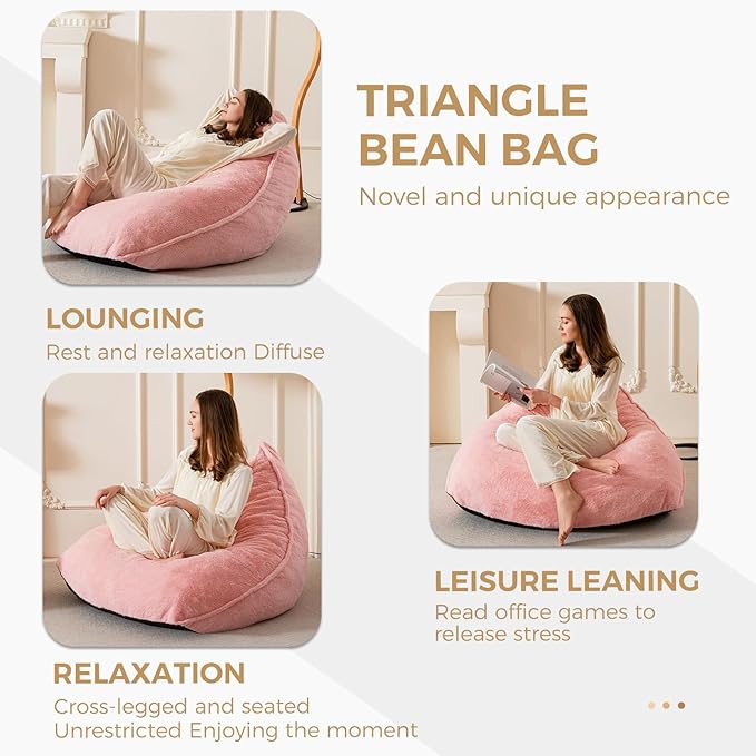 BYBYME Bean Bag Chairs Sherpa Lazy Sofa, Giant Beanbag Chairs for Adults, Teenagers with Stuffed High Density Foam Filling, Comfy Chair for Living Room, Bedroom