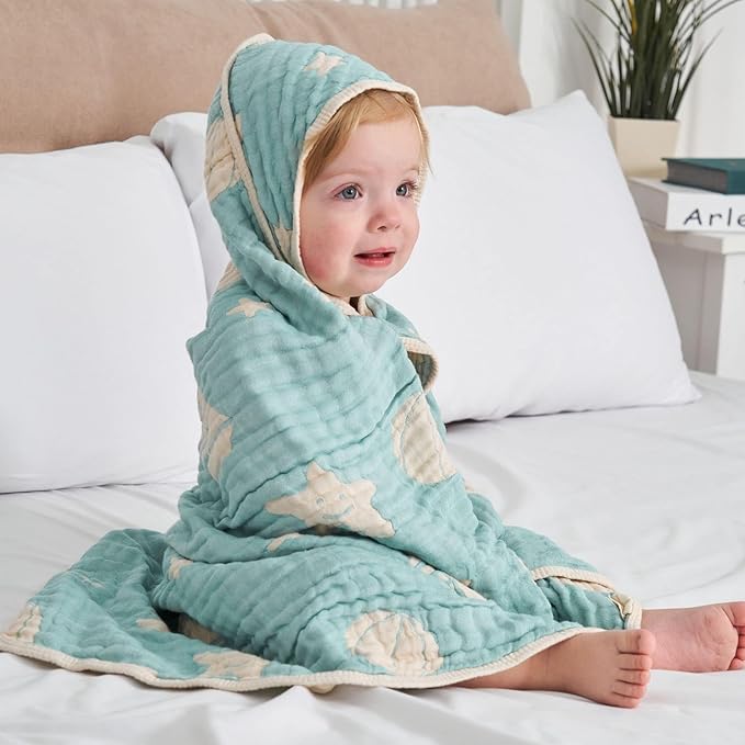 Ultra-Soft Muslin Baby Hooded Towel - 32 x 32 Inches, Ideal for Bath & Beach, Suitable for Both Boys & Girls from Newborns to Toddlers