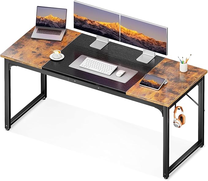 Coleshome 63 Inch Computer Desk, Modern Simple Style Desk for Home Office, Study Student Writing Desk, Vintage and Black