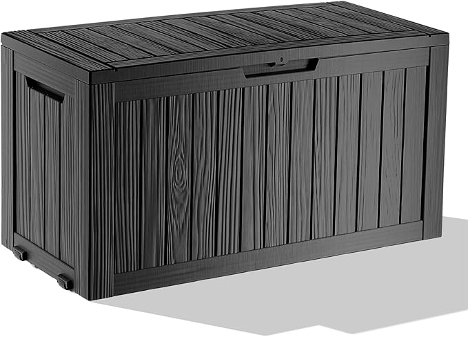 75 Gallon Waterproof Outdoor Storage Box,Resin Deck Box,Lockable Outside Storage Box Container for Patio Furniure,Garden,Pool Tools (75 Gallon,Black)