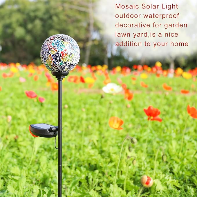 VCUTEKA Solar Path Lights Outdoor Decorative - Mosaic Solar Garden Stakes Light Waterproof LED Light for Landscape Lawn Patio Yard Driveway Decoration