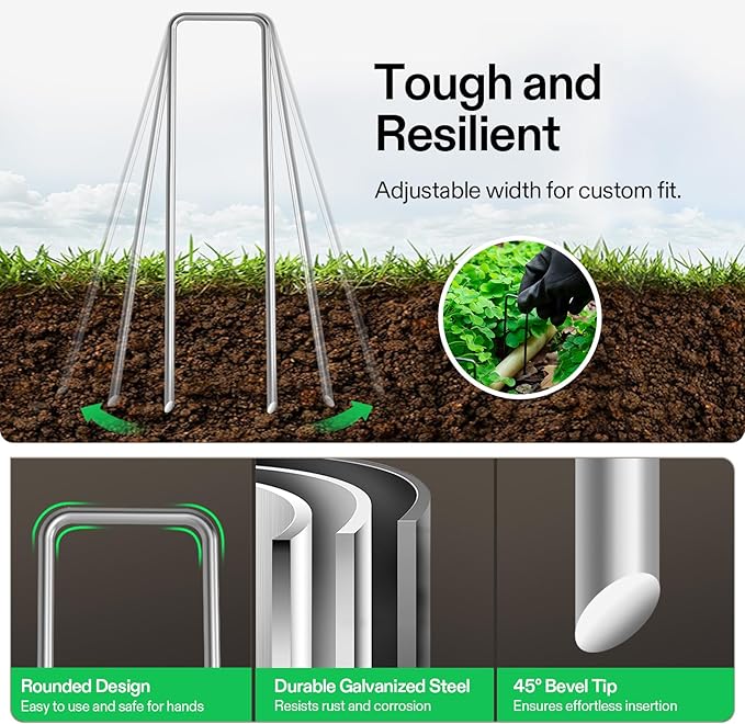 VIVOSUN 6-Inch 200-Pack Garden Stakes, 11-Gauge Galvanized Steel U-Shaped Staples for Landscape Fabric, Ground Cover, Soaker Hose, Irrigation Tubing, and Fence Securing