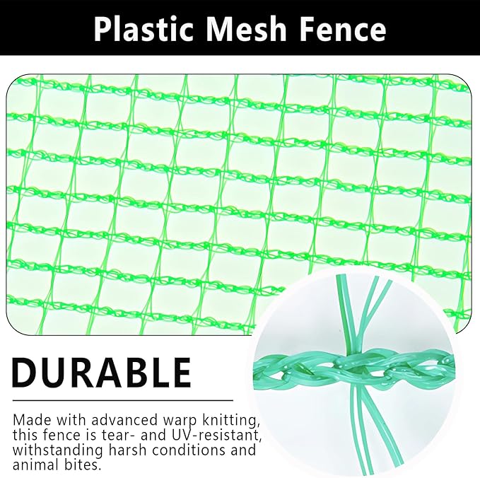 4x100ft Deer Fence Netting, Plastic Mesh Fence Heavy Duty Garden Fence Animal Barrier Garden Netting for Plants Fruit Trees Vegetables Against Deer, Birds, Rabbits, Chickens and Other Animals, Green