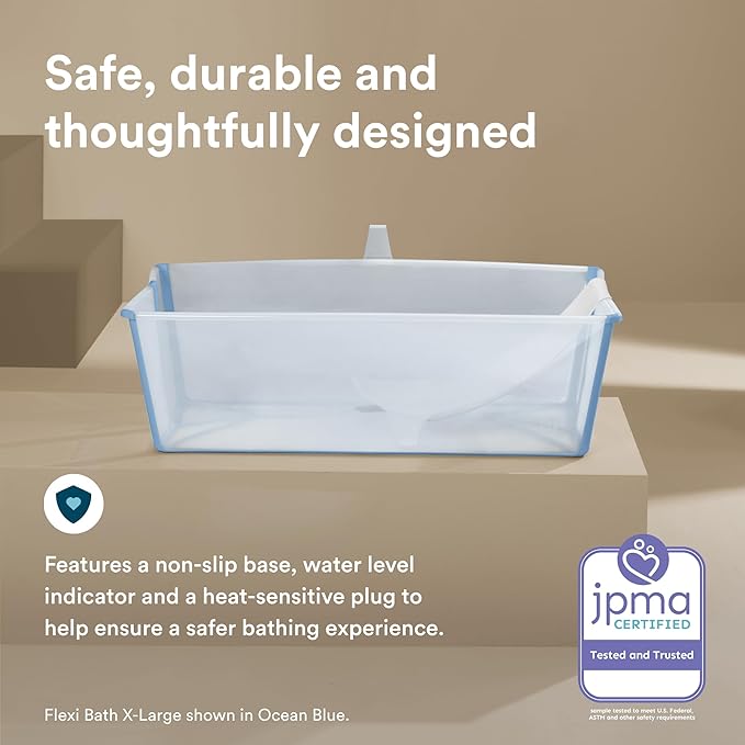 Stokke Flexi Bath X-Large Bundle, White - Spacious Baby Bathtub + Newborn Support - Lightweight, Foldable & Easy to Store - Best for Ages 0-6