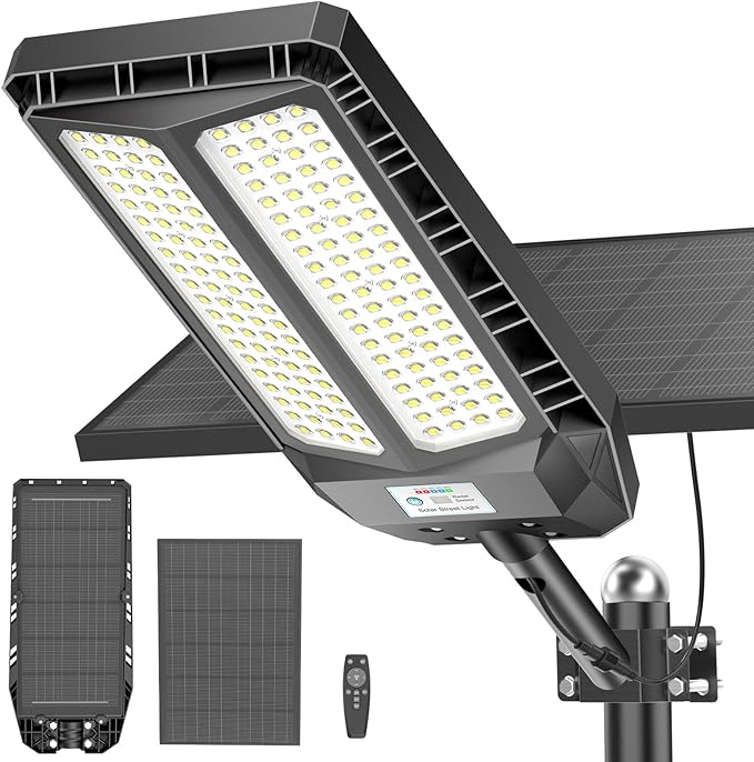 Deepn Solar Lights Outdoor, 8000W Solar Street Lights Outdoor Waterproof Dusk to Dawn LED Security Flood Light with Motion Sensor and Remote Control for Pathway, Entryway & Yard, 1 Pack