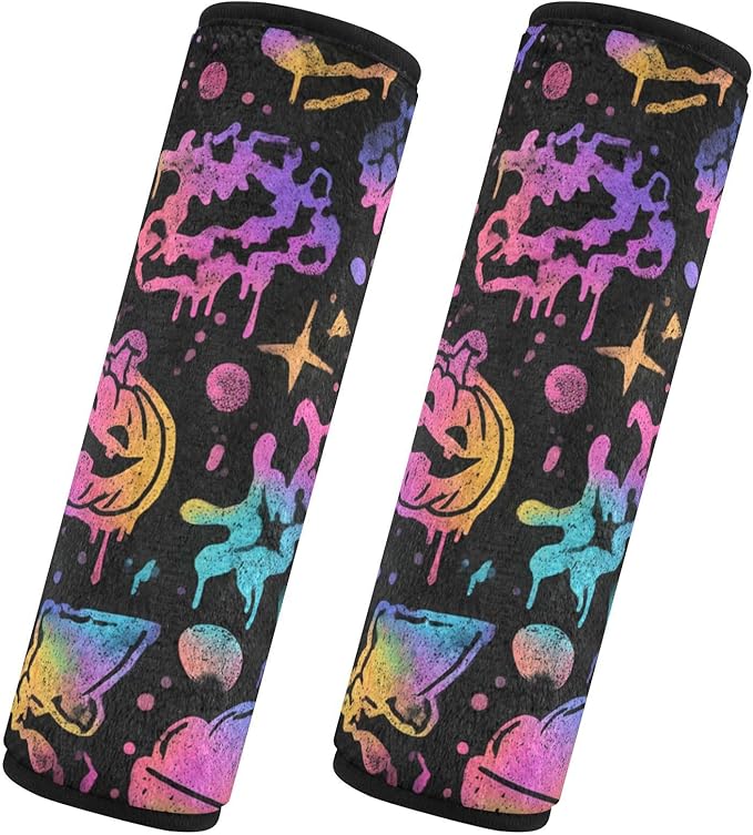 2 Pack Seatbelt Covers Seat Belt Cover Pad for Adults Boys Girls Car Seat Strap Covers Pads Cushion Universal Shoulder Strap Pad Protector for Backpack Camera Bag 10x7.7Inch Black Punk Pumpkin Hallowe