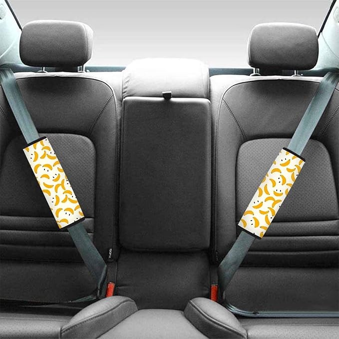 Car Seat Belt Cover Soft Car Safety Seat Belt Strap Shoulder Pad for Women Men 2 Pack for Adults Child Interior Decor Banana Smile Print