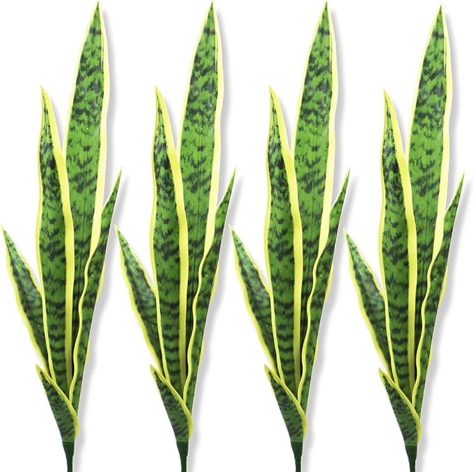 Bird Fiy Artificial Snake Plants 30" Faux Agave Fake Sansevieria Artificial Silk Plant for Home Garden Office Store Decoration 4 Pcs (Yellow)