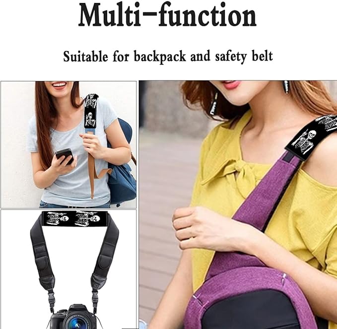 Biyejit Funny Skeleton Skull Car Seat Belt Covers Set of 2, Car Accessories Protector Soft Seatbelt Strap Shoulder Pad for Bags Backpacks