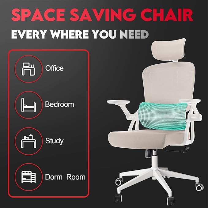 Ergonomic Office Chair - 400LB Comfy Desk Chairs with Headrest and Back Support, Heavy Duty Mesh Computer Chairs with Wheels and Arms for Home Office, Study, Bedroom and Dorm (04Khaki)