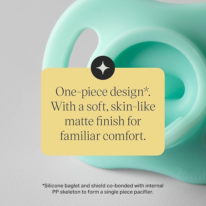 Tommee Tippee Ultra-Light StayPut Pacifier, One-Piece Silicone Design, 0-6m, 4 Pack