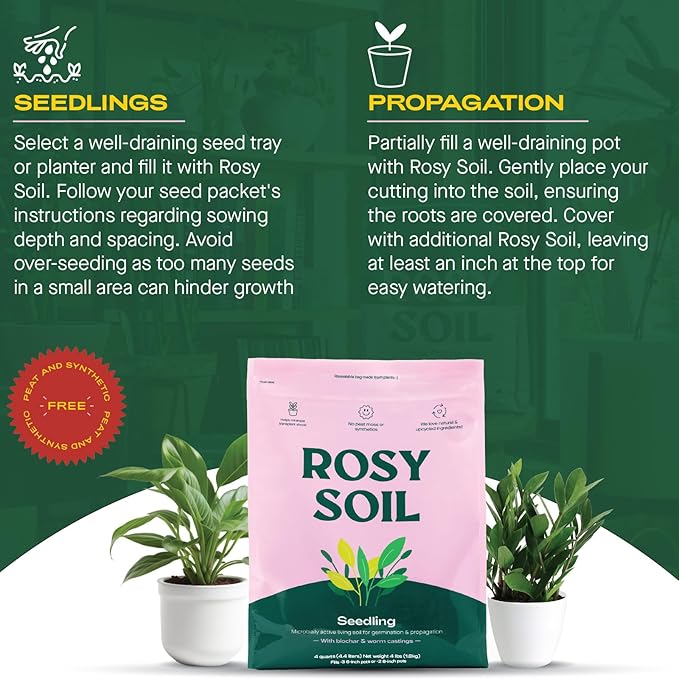Seedling Seed Starter Soil Mix - Peat-Free Organic Potting Mix for Seeds, Cuttings, Microgreens- Enriched w/Worm Castings, Root-Boosting Biochar, Less Prone to Gnats for Germination & Propagation- 4qt