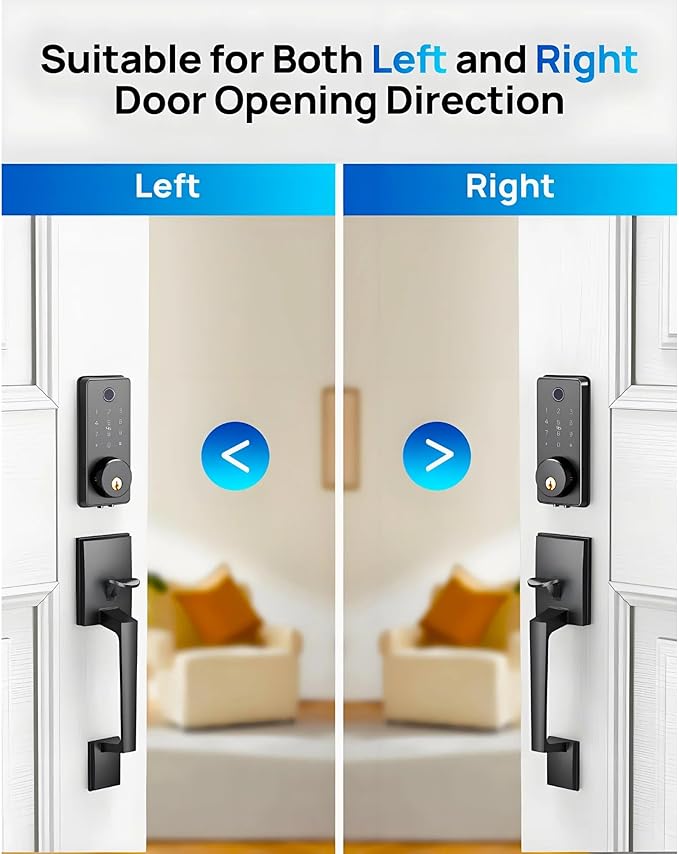 Smart Keyless Entry Door Lock Set w/Front Door Handle, 0.1s Fingerprint Biometric Unlock, Auto Lock, APP Remote/Passcodes/Cards Control, Keypad Deadbolt, Easy Install for Entry Bedroom