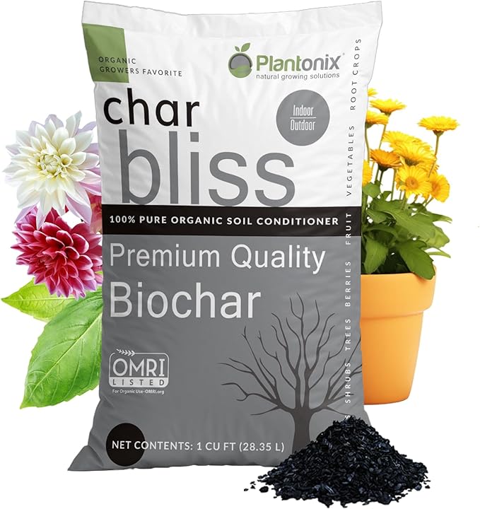 Char Bliss (1 Cubic Ft) - Organic Biochar for Plants - OMRI-Listed Biochar Soil Amendment Organic - Horticultural Charcoal for Plants, Gardening, & Potting Soil - 100% Natural and Renewable Bio Char