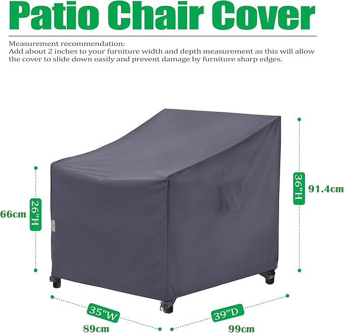 F&J Outdoors Patio Chair Covers, Deep Seat Lounge Chair Dining Chair Cover, Heavy Duty Waterproof UV Resistant Outdoor Chair Cover, Grey, 35" W x 39" D x 36" H