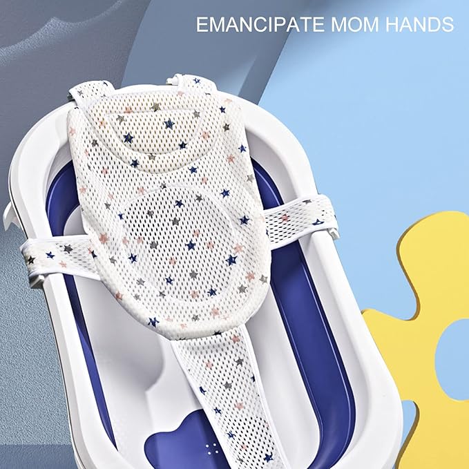 Baby Bath Seat for Newborns and Infants, Adjustable Bathtub Sling with Mesh Support Net, Blue
