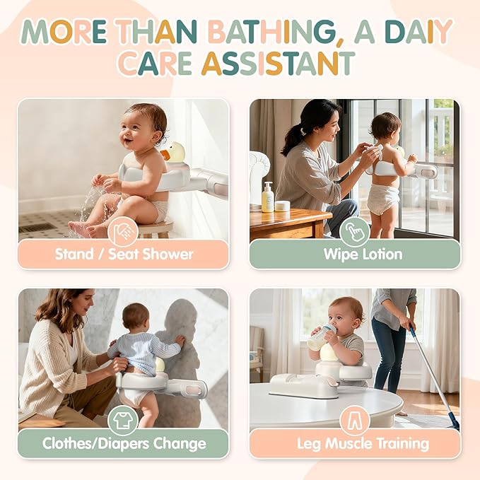 Baby Bath Stand-Baby Shower Stand Duck with Strong Suction Cups. Foldable Adjustable Bath Support for Infants Toddlers 8-36 Months, Babies Shower Gifts Soporte para Bañera de Bebé Toddler Bath Helper