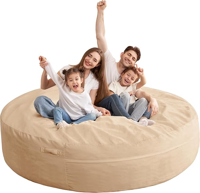 HABUTWAY XX-Large Bean Bag Chair: Giant 7' Memory Foam Furniture Bean Bag Chairs for Adults with Microfiber Cover 7Ft (Khaki)