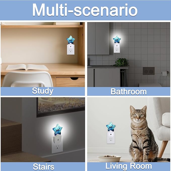 Night Light,Cute Sea Turtle Plug into Wall with Dusk to Dawn Light Sensors,Beach Ocean Coral Warm Star Nightlights for Bedroom,Bathroom,Hallway,Kitchen Home Decor Desk Lamp