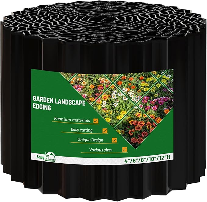 SnugNiture Corrugated Metal Garden Edging,6" x 20' Sturdy Lawn Edging Border,Landscape Edging Border for Lawn, Flower Bed,Garden and Yard(Black)