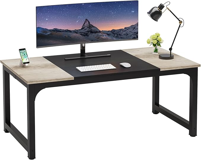 LITTLE TREE 70.8 Inch X-Large Executive Computer Office Desk, Grey+Black