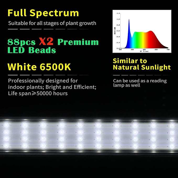 Standing LED Grow Light，Adjustable Dual Head T12 Bar Plant Light, White 6500K Full Spectrum Plant Grow Lamp on Stand for Indoor Plants Seed Starting, Seedlings, Veg, Flower