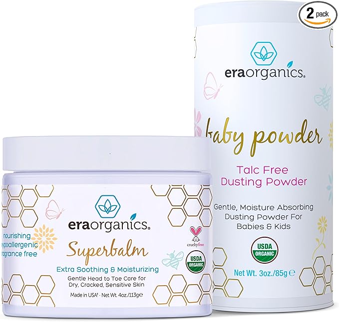 USDA Organic Baby Care Duo – Talc-Free Baby Powder & Healing Ointment for Sensitive Skin – Natural Relief for Eczema, Rashes, Cradle Cap, and Diaper Rash