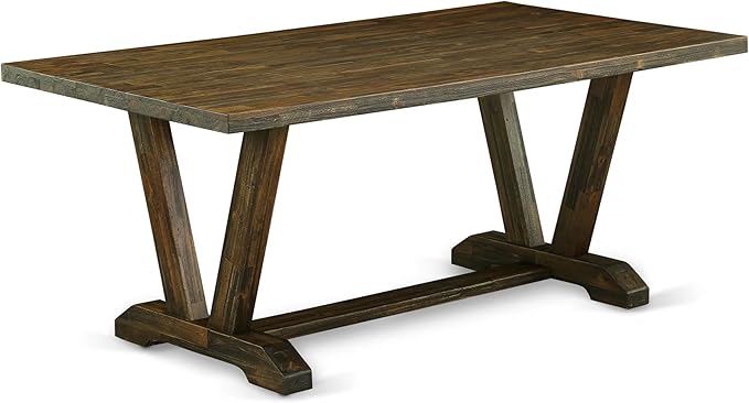 East West Furniture V777MZ748-6 6 Piece Dinette Set Contains a Rectangle Dining Room Table with V-Legs and 4 Coffee Linen Fabric Parson Chairs with a Bench, 40x72 Inch, Multi-Color