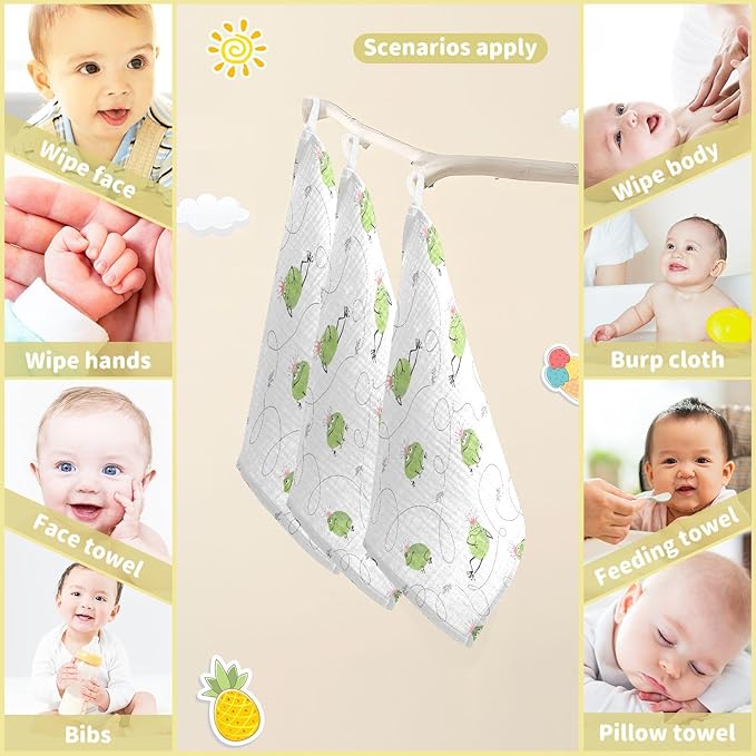 vvfelixl Baby Cotton Washcloths Frogs Mosquitoes Infants Bath Towel for Unisex Prince Face Towels for Newborn, Natural Baby Wipes Delicate Skin, 11.8 X 11.8 inch, one sizex5