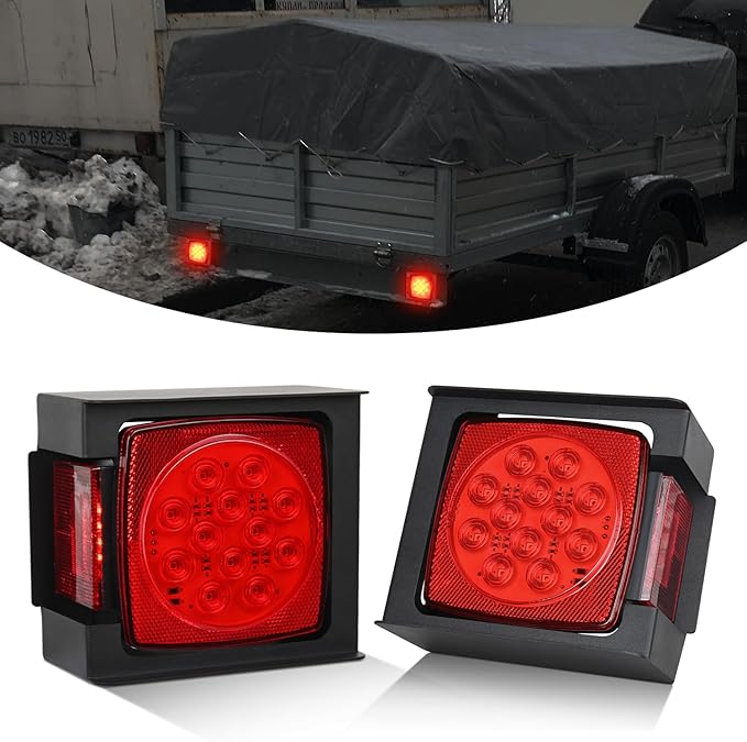 Nilight LED Trailer Light Kit 2 PCS Square Stop Turn Tail Side Marker Lights Steel Mounting Box License Plate Bracket Submersible IP68 For 12V Utility Boat Camper RV Truck
